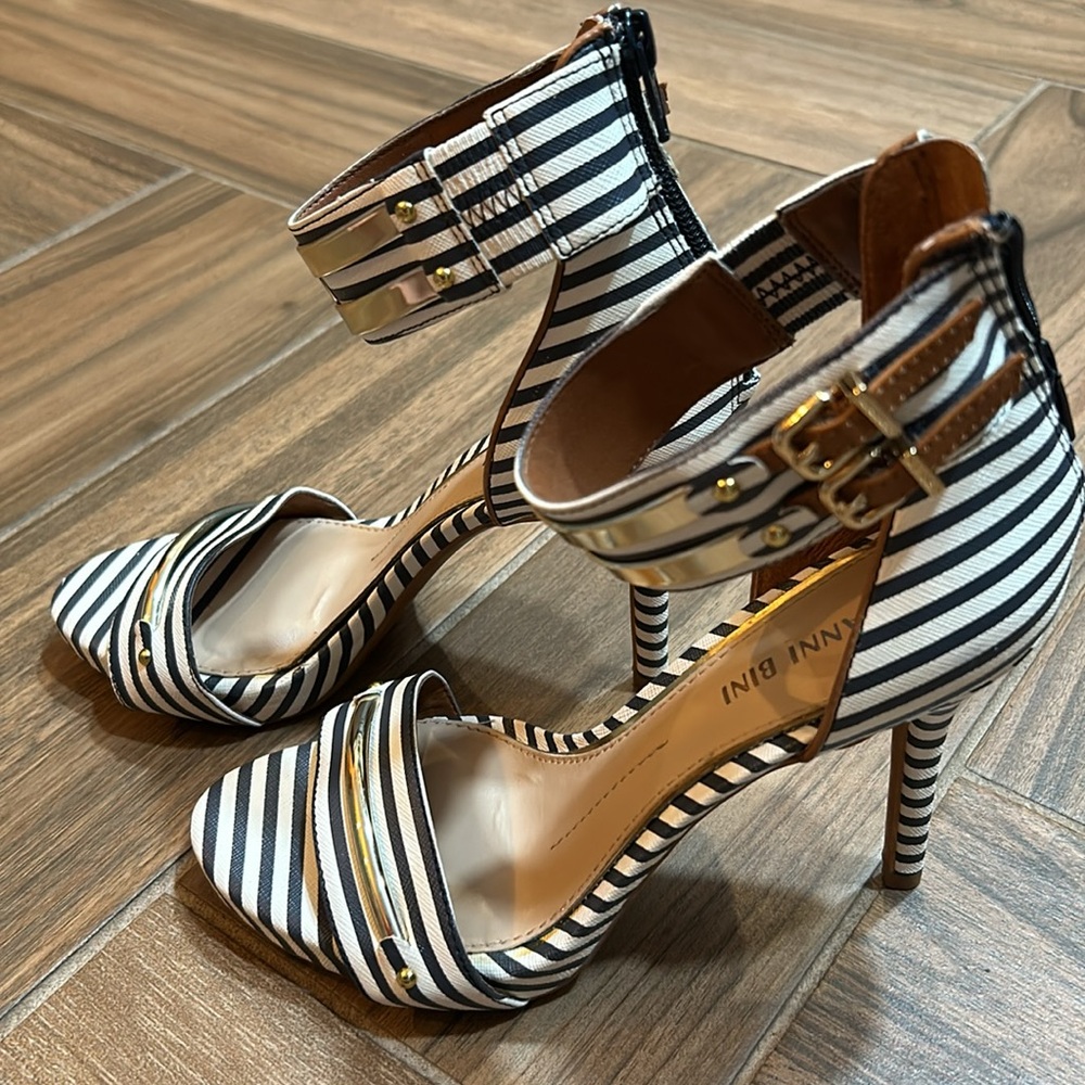 GIANNI BINI Stilleto 4 inches Stripe Black/White size 6M - Picture 5 of 14